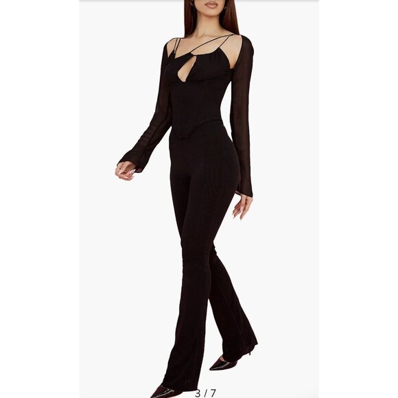HOUSE OF CB Erin Black Mesh Trousers Sheer High Waist Flare Pants Size Small - Picture 5 of 16